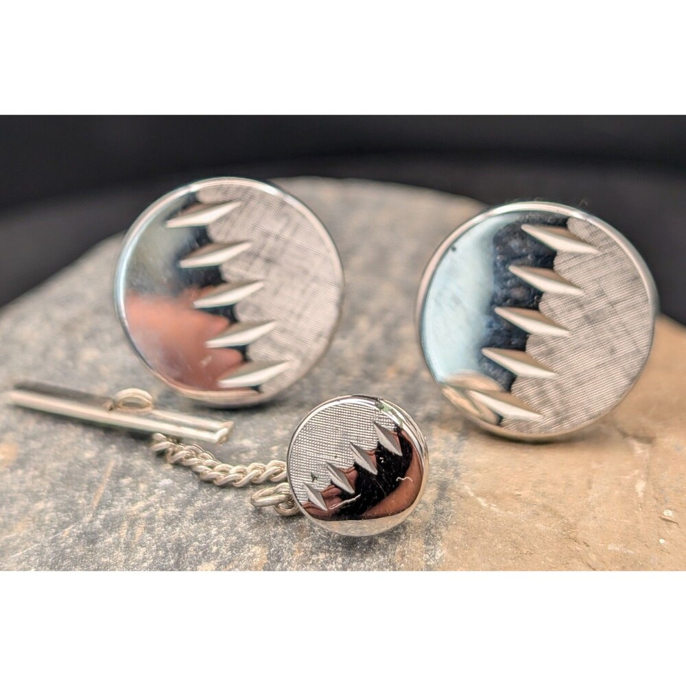 Vintage Swank Silver Tone Cufflinks Tie Tack Classic Boxed Set